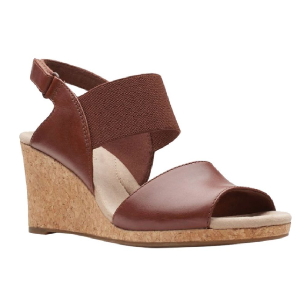 Clarks Wedge Sandals Women 11 Brown Leather Comfort Cushioned Casual NEW